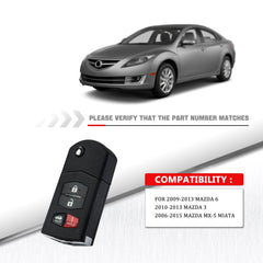 Keyless Entry 4 Button Remote Flip Key Fob for 2009-2013 Mazda 6 2010-2013 Mazda 3 2006-2015 Mazda MX-5 Miata BGBX1T478SKE12501 KR-M4SA-10 Keyless Entry 4 Button Remote Flip Key Fob for 2009-2013 Mazda 6 2010-2013 Mazda 3 2006-2015 Mazda MX-5 Miata BGBX1T478SKE12501 KR-M4SA-10