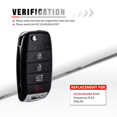 4 Button Smart Key Fob Keyless Entry Remote for Kia-Compatible with 2014- 2016 Forte OSLOKA-870T Chip:46  KR-K4SK 4 Button Smart Key Fob Keyless Entry Remote for Kia-Compatible with 2014- 2016 Forte OSLOKA-870T Chip:46  KR-K4SK
