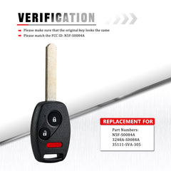 3 Button Replacement for 2006 2007 2008 2009 2010 2011 Honda Civic EX Si Keyless Entry Key Remote Fccid: N5F-S0084A KR-H3SB-05