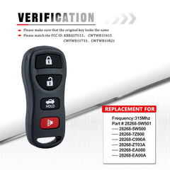 Replacement for 2002-2006 Altima and 2002-2006 Maxima Key Fob with DIY Instructions KBRSTU15 KR-N4RA-10