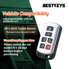 BestKeys Smart Car Keyless Entry Remote Control Programmer Kit for 2011-2019 Sienna FCC ID: HYQ14ADR,Need 1 Working Fob to DIY Programming  KPRO-T6RB-01