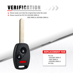 3 Button Keyless Entry Remote Control Uncut Car Ignition Chip Key Fob Replacement for Selected Honda Model FCC ID: OUCG8D-380H-A KR-H3SA