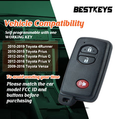 BestKeys Smart Car Key Remote Pairing Programmer Tool for 2010-2019 Toyota 4Runner 2010-2015 Toyota Prius Compatible with HYQ14ACX 5290 Need 1 Working Key for DIY   KPRO-T3RE-01