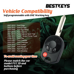 BestKeys Cay Key Fob OBD Programmer Remote Replacement Kit, EZ Programmer for Ford Car Remote Start for OUCD6000022 Need 1 Working Fob to DIY (3-BTN Wide Key Blade) KPRO-F3SA-01