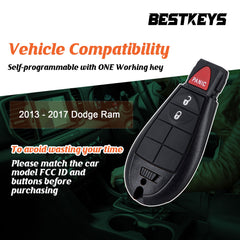 BestKeys Remote Key fob and Programmer Kit Compatible with 2013-2017 Dodge Ram for ADD A NEW CAR KEY  OBD Self-Programable Tool GQ4-53T (3 Buttons) KPRO-D3RC-01