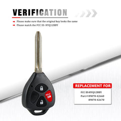 Key Fob Keyless Entry Remote Replacement for Toyota - Compatible with for 2006-2010 Rav4 2007-2012 Yaris- 3 Buttons with 4D67 CHIP Remote Control - Fob for HYQ12BBY Wholesale KR-T3SA-05