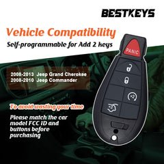 BestKeys Key Fob Fobik DIY OBD Key Programmer Kit, Car Keyless Remote Replacement for Dodge/Jeep Selected Model IYZ-C01C or M3N5WY783X for All Key Lost (5-Button)  KPRO-D5RC-02