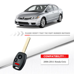 3 Button Replacement for 2006 2007 2008 2009 2010 2011 Honda Civic EX Si Keyless Entry Key Remote Fccid: N5F-S0084A KR-H3SB