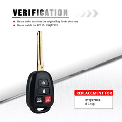 Remote Head Key Replacement for Toyota - Compatible with 2014 2015 2016 Camry- 4 Buttons H CHIP Remote Control - Fob Replacement for HYQ12BEL  KR-T4SC