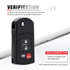 Keyless Entry 4 Button Remote Flip Key Fob for 2009-2013 Mazda 6 2010-2013 Mazda 3 2006-2015 Mazda MX-5 Miata BGBX1T478SKE12501 KR-M4SA