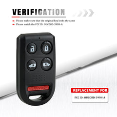 Keyless Entry Remote Car Key Fob Replacement for 2005-2010 Honda Odyssey Van OUCG8D-399H-A,5 Button 315mHz   KR-H5RC-05