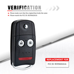 3 Buttons Keyless Entry Remote Key Fob Replacement for Honda Acura MDX 2007-2013/RDX 2007-2013 Ignition Car Flip Remote Replacement FCC ID: N5F0602A1A KR-A3SA