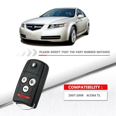 4 Buttons Keyless Entry Remote Key Fob Replacement for 2007 2008 Acura TL Flip Remote FCC ID: OUCG8D-439H-A, 850G-G8D439HA,Chip ID46 KR-A4SA