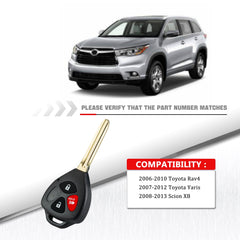 Key Fob Keyless Entry Remote Replacement for Toyota - Compatible with for 2006-2010 Rav4 2007-2012 Yaris- 3 Buttons with 4D67 CHIP Remote Control - Fob for HYQ12BBY Wholesale KR-T3SA-05