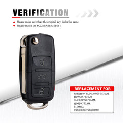 4 Buttons Keyless Entry Remote Key Fob Replacement for Volkswagen Compatible with 2002 2003 2004 2005 2006 Beetle 2003 2004 2005 Golf 2002 2003 2004 2005 Passat 1J0 959 753 AM NBG735868T KR-V4SA