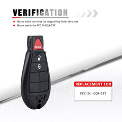 3 Buttons Smart Keyless Remote Car Key Fob Replacment for 2013 2014 2015 2016 2017 Dodge Ram GQ4-53T  KR-D3RC-05