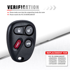 Key Fob Keyless Entry Remote fits 2001-2005 Impala Monte Carlo Lesabre Compatible with 25695954 25695955 25695966 FCC ID: KOBLEAR1XT KR-C4RD