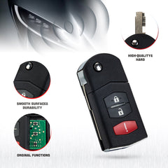 3 Button Keyless Remote Flip Key Fob Replacement for Mazda Comaptible with 2005-2010 6 Sedan 2005-2008 RX-8 FCC ID:KPU41788 Wholesale KR-M3SB-05