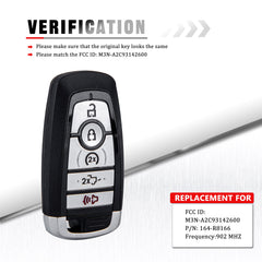 Smart Key Remote Keyless Entry Fob Fit for Ford - Compatible with 2017-2020 F-250 F-350 F-450 F-550- 5 Buttons Remote Control - Fob for FCC ID:M3N-A2C93142600, P/N: 164-R8166 KR-F5RF