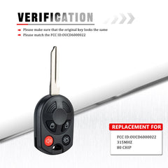 4 Button New Uncut Keyless Remote Head Key Fob Vehicles Fits for Ford Comoatible with 2007 - 2005 - 2012 Escape 2003 - 2012 Expedition Explorer FCC ID:OUCD6000022 KR-F4SA-05