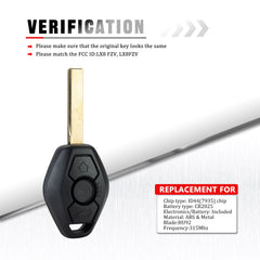 Ignition Key Keyless Entry Remote Control Smooth Key Switch for BMW Compatible with 2001-2004 525i 001-2005 530i 1999-2003 540i FCC ID:LX8 FZV KR-B3SA