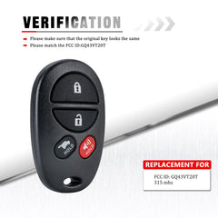 New Replacement for Keyless Entry Remote Key Fob for 2008-2016 Sequoia 2007-2015 Highland FCC ID:GQ43VT20T 4 Buttons  KR-T4RC