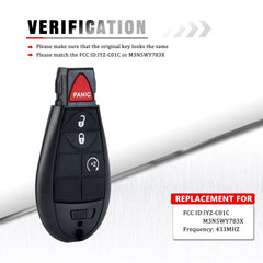 4 Button Car Key Fob Remote Replacement for 2009 -2012 Dodge Ram 1500 2500 3500 IYZ-C01C or M3N5WY783X   KR-D4RB