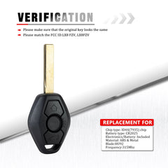 Ignition Key Keyless Entry Remote Control Smooth Key Switch for BMW Compatible with 2001-2004 525i 001-2005 530i 1999-2003 540i FCC ID:LX8 FZV KR-B3SA-05