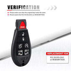 7 Buttons Car Key Fob Compatible for 2008-2014 Grand Caravan Car Keyless Entry Remote Control Replacement for IYZ-C01C or M3N5WY783X KR-D7RA