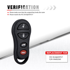 Car Key Fob Keyless Control Entry Remote GO43VT13T 4 Button Vehicles Replacement Compatible with Chrysler 300M 1999-2004 Remote Wholesale KR-D4RD-05