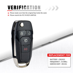 Smart Proximity Keyless Entry Flip Remote Car Key Fob Replacement for 2013-2016 Ford Fusion N5F-A08TAA  KR-F4SE-05