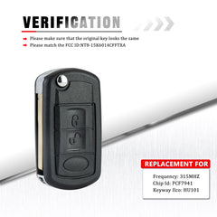 3 Buttons Keyless Remote Car Flip Key Fob Fit for 2005 - 2009 - LR3 2006 - 2009 - Rangee Roveer NT8-15K6014CFFTXA KR-L3SD