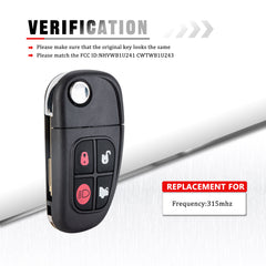 Keyless Entry Remote Flip Car Key Fob Replacement for 2002 2003 2004 2005 2006 2007 2008 JAGUAR S-Type X-Type XJ8 NHVWB1U241 CWTWB1U243 KR-G4SA