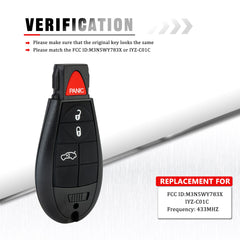 4 Buttons Car Remote Key Fob Compatible with 2008-2010 Chrysler 300 2008-2012 Dodge Challenger 2008-2012 Dodge Charger IYZ-C01C or M3N5WY783X  KR-K4RA