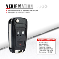 3-BTN Smart Proximity Insert Car Key Fob Keyless Entry Remote Flip fits 2010-2017 Chvylet Equinox 2012-2017 Sonic 2010-2017 GMC Terrain FCC ID: OHT01060512 KR-C3SA-05