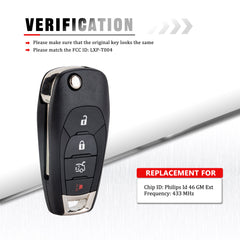 4-BTN Remote Car Key Fob with Uncut Blade fits 2016-2019 Cruze XL8 Systems Only FCC ID: LXP-T004 Frequency: 433 MHz KR-C4SD