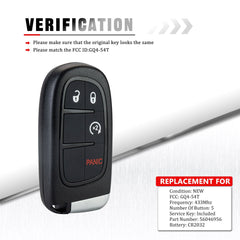 Replacement Keyless Entry Smart Key fob Compatible with 2013 - 2019 Dodge Ram 1500 2500 3500 GQ4-54T (4 Button Remote Start) 433Mhz KR-D4RG-10