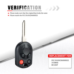 4 Button New Uncut Keyless Remote Head Key Fob Vehicles Fits for Ford Comoatible with 2007 - 2005 - 2012 Escape 2003 - 2012 Expedition Explorer FCC ID:OUCD6000022 KR-F4SA