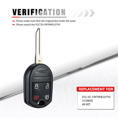 4-Button New Keyless Entry Remote Start Car Key Fob Replacement for Fard, Lincoln, Mercury, Mazda -(Fits FCC ID:CWTWB1U793) 80 BIT KR-KR-F4SB