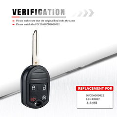 Head Key Fob Keyless Entry Remote Control with Uncut Blade Replacement for Ford Compatible with 2011-2016 F250 F350 2012-2016 F450 F550 FCC ID: OUCD6000022 164-R8067. 80 bit chip KR-KR-F4SF