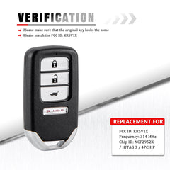 FOR 2016-2020 Honda HR-V Smart Car Key Fob 4 BUTTON Hatch FCC ID: KR5V1X Wholesale KR-H4RD