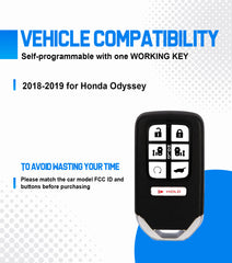 BestKeys DIY Program Sets,Car Keyless Entry Remote Replacement Proximity Smart Key Fob KR5V2X for Honda 2018 2019 Odyssey 433MHz 47 Chip 7 Button (Program at Home for add 1 Key) KPRO-H7RA