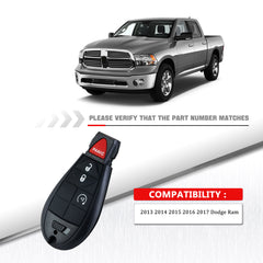 Keyless Entry Remote Start Control for 2013 2014 2015 2016 2017 Dodge RAM 1500 2500 3500 Keyless Entry Remote FCC ID: GQ4-53T KR-D4RE