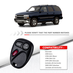 Keyless Entry Remote Car Key Vehicles Compatible for 1998-2001 Blazer Sonoma S10 2000-2001 Tahoe 15732803 KOBUT1BT KR-C3RH