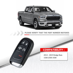 5 Button Proximity Smart Keyless Entry Fob Remote for 2013 - 2019 Dodge Ram 1500 2500 3500 FCC ID: GQ4-54T 46 CHIP 433Mhz KR-D5RG-05