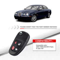 Keyless Entry Remote Flip Car Key Fob Replacement for 2002 2003 2004 2005 2006 2007 2008 JAGUAR S-Type X-Type XJ8 NHVWB1U241 CWTWB1U243 KR-G4SA