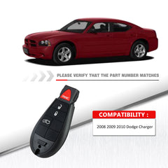 4 Buttons Car Remote Key Fob Compatible with 2008-2010 Chrysler 300 2008-2012 Dodge Challenger 2008-2012 Dodge Charger IYZ-C01C or M3N5WY783X  KR-K4RA