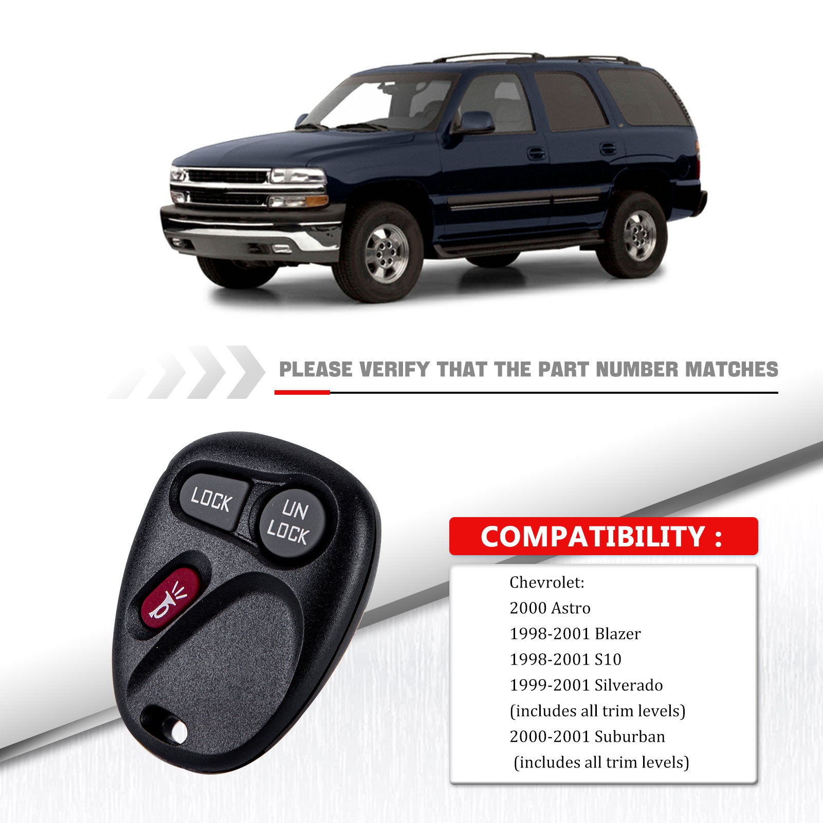 KeylessKing* Key Fob Replacement For 2000-2001 Chevy Tahoe – OEM 15732803, DIY Programming