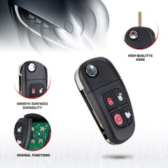 Keyless Entry Remote Flip Car Key Fob Replacement for 2002 2003 2004 2005 2006 2007 2008 JAGUAR S-Type X-Type XJ8 NHVWB1U241 CWTWB1U243 KR-G4SA