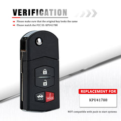 Replacement for 4 Button New Keyless Entry Remote Flip Key Fob for 2005-2010 6 Sedan 2005-2008 RX-8 That Use KPU41788…